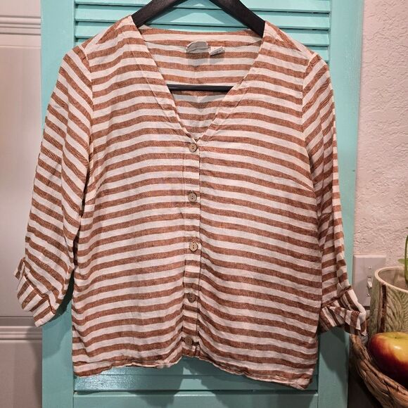 Rachel Zoe Brown and White Striped Top - Picture 1 of 4